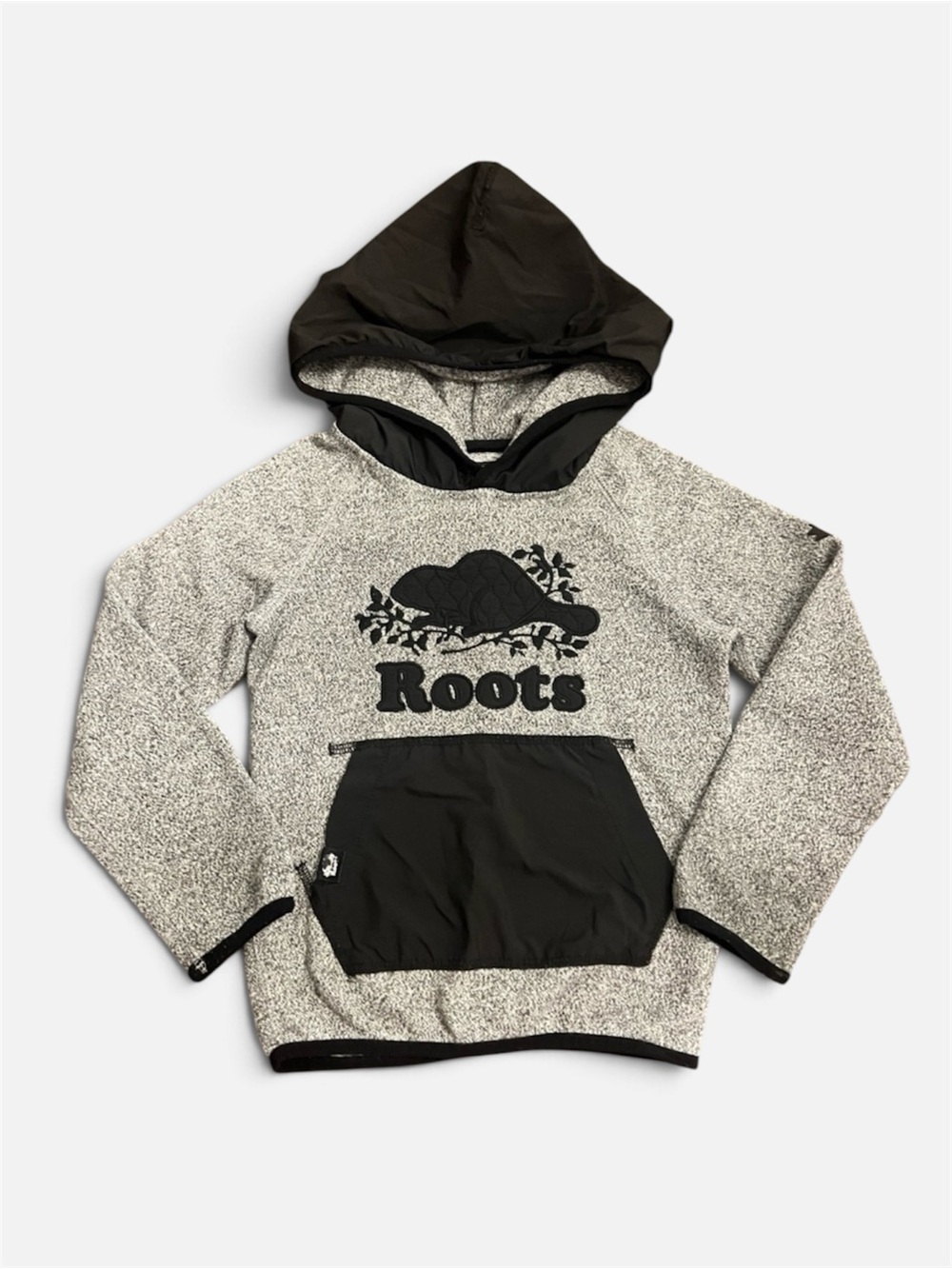 Roots Kids Salt & Pepper Utility Hoodie Black Beaver Size S 5-6 Years